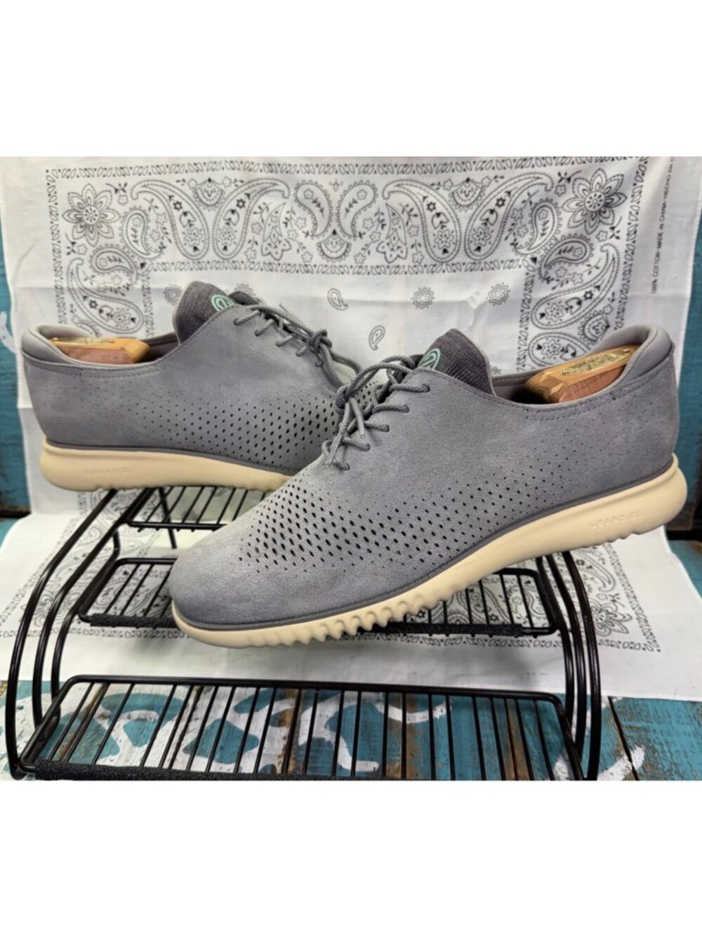 Cole Haan Zerogrand Laser Wingtip Mens Size 11 Grey Suede Oxford Shoes C37088